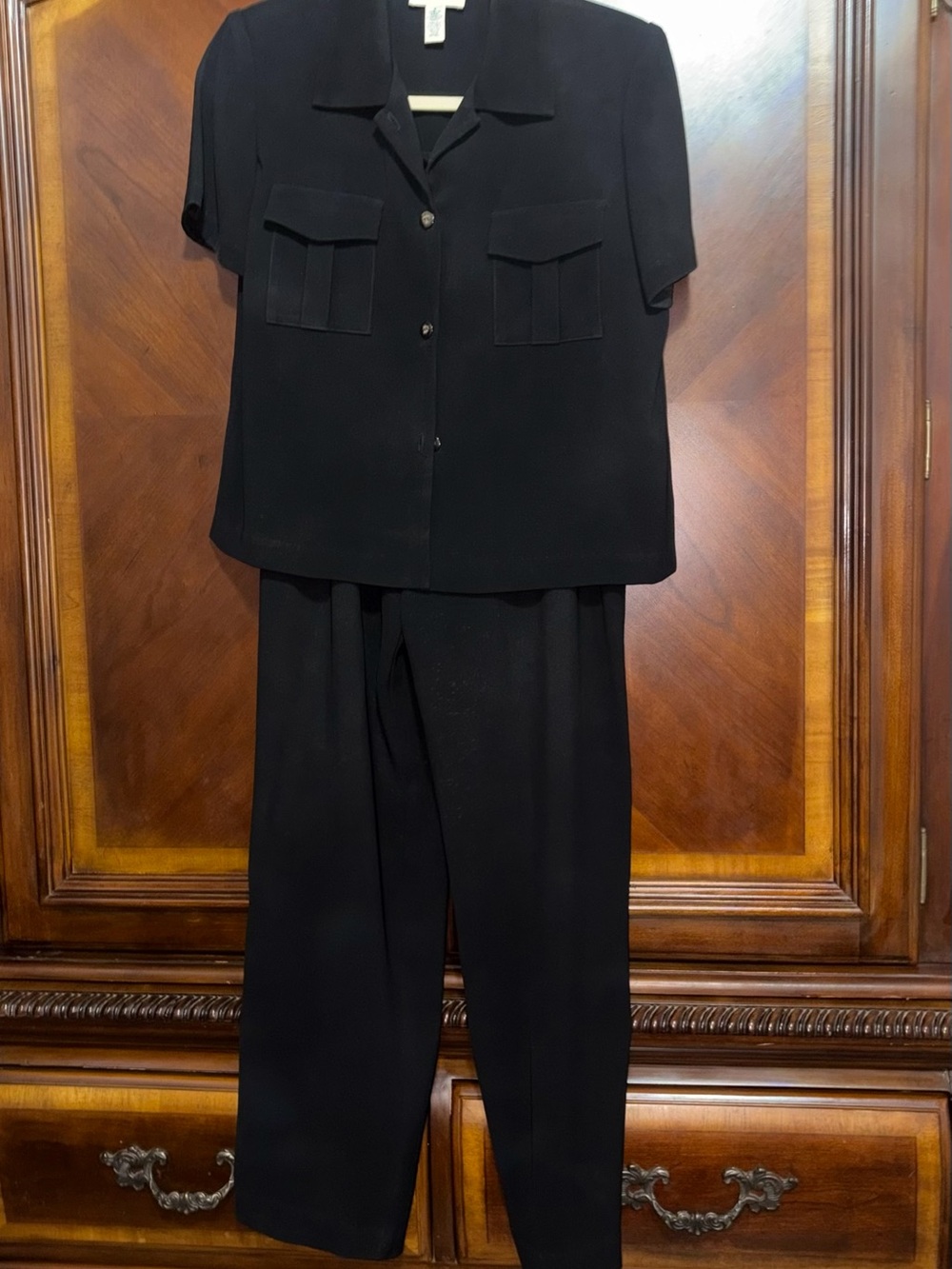 Talbots Black Short-Sleeve Button Blouse & Trousers Set